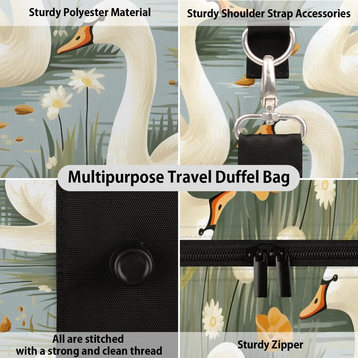 Duck Pattern Travel Duffel Bag for Women Men Waterproof Foldable Overnight Weekender Bag Large Capacity Sports Gym Bag