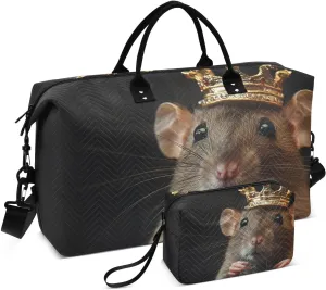 Duffle Bag Crown Rat Closeup for Travel, Gym Bag with Multiple Interior Pockets for Men Women Overnight Purse Included 20.5 x 1.9 x 13.8 In