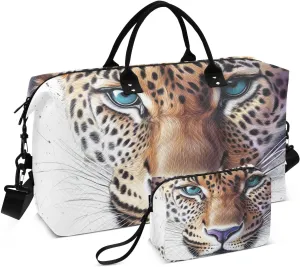 Duffle Bag Leopard Head White for Travel, Gym Bag with Multiple Interior Pockets for Men Women Overnight Purse Included 20.5 x 1.9 x 13.8 In