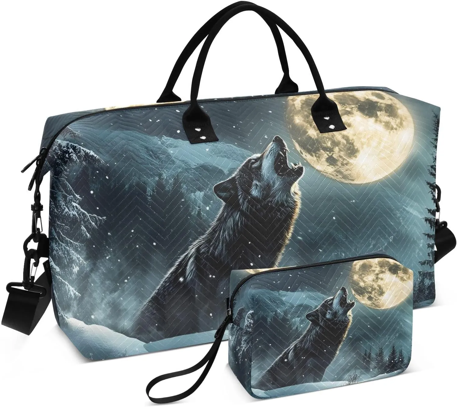 Duffle Bag Roar Wolf Winter for Travel, Gym Bag with Multiple Interior Pockets for Men Women Overnight Purse Included 20.5 x 1.9 x 13.8 In