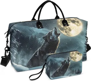Duffle Bag Roar Wolf Winter for Travel, Gym Bag with Multiple Interior Pockets for Men Women Overnight Purse Included 20.5 x 1.9 x 13.8 In