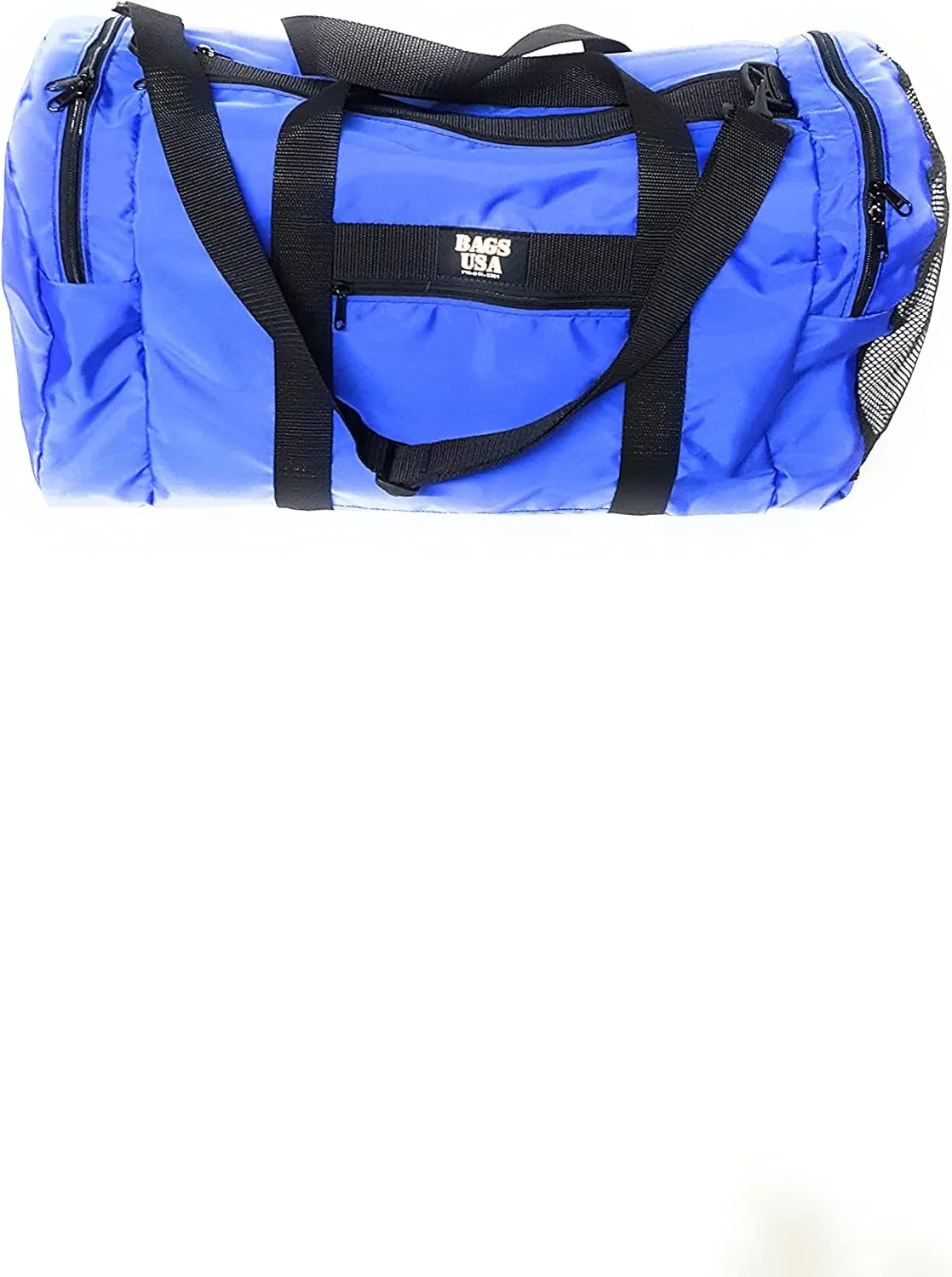 Duffle Bag Wet and Dry with One End Compartment Mesh, Front Pocket, Made In USA (Blue)