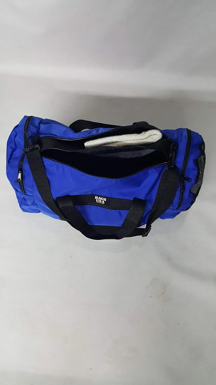 Duffle Bag Wet and Dry with One End Compartment Mesh, Front Pocket, Made In USA (Blue)