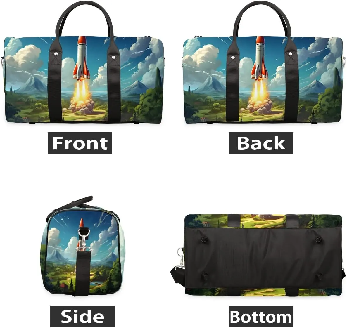 Earth Rockets Print Travel Duffel Bag for Women Men Waterproof Foldable Overnight Weekender Bag Large Capacity Sports Gym Bag