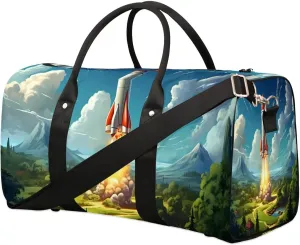 Earth Rockets Print Travel Duffel Bag for Women Men Waterproof Foldable Overnight Weekender Bag Large Capacity Sports Gym Bag