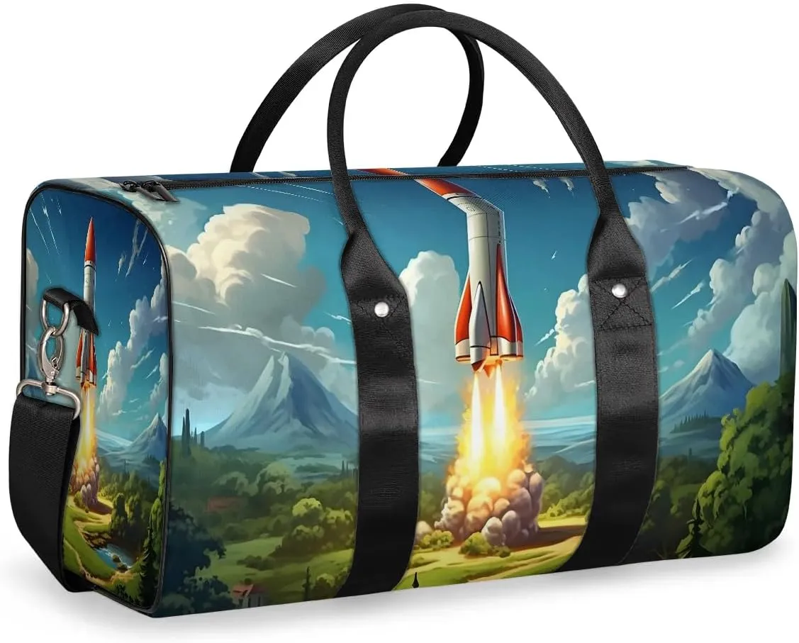 Earth Rockets Print Travel Duffel Bag for Women Men Waterproof Foldable Overnight Weekender Bag Large Capacity Sports Gym Bag