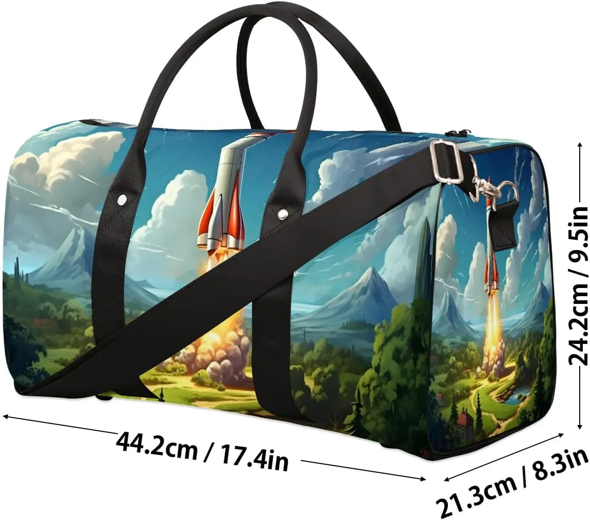Earth Rockets Print Travel Duffel Bag for Women Men Waterproof Foldable Overnight Weekender Bag Large Capacity Sports Gym Bag