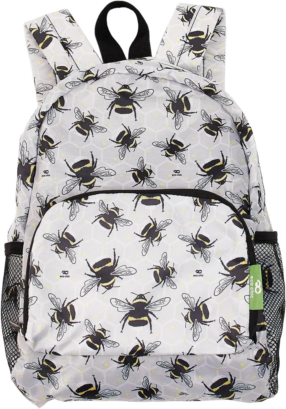 ECO CHIC Hiking Lightweight Packable Backpack - Foldable Daypack for Travel & Hiking & Outdoor Adventures - Waterproof Backpack from Recycled Materials (Bumble Bees Grey)