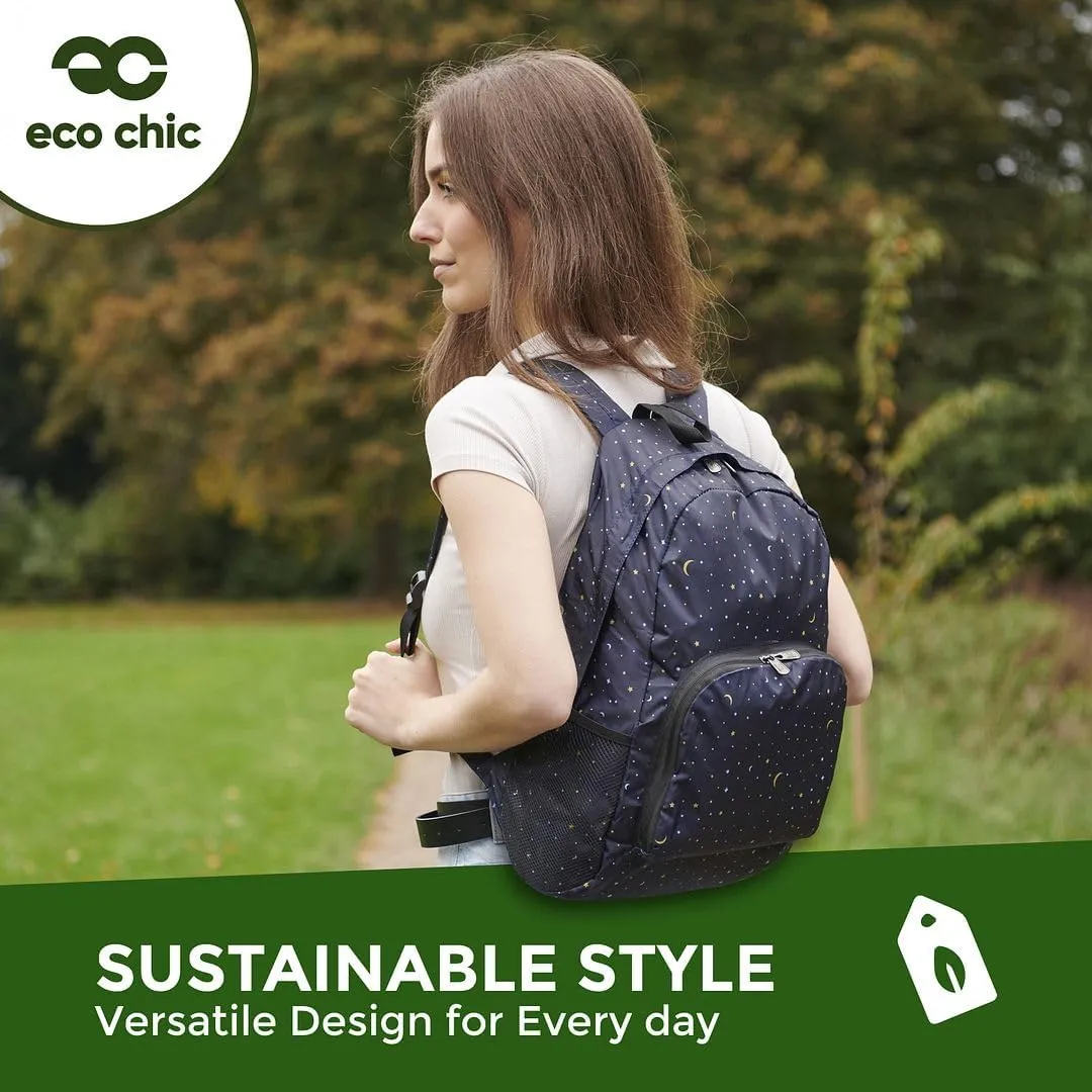 ECO CHIC Hiking Lightweight Packable Backpack - Foldable Daypack for Travel & Hiking & Outdoor Adventures - Waterproof Backpack from Recycled Materials (Landrovers Black)