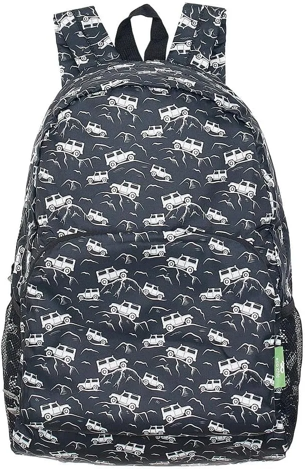 ECO CHIC Hiking Lightweight Packable Backpack - Foldable Daypack for Travel & Hiking & Outdoor Adventures - Waterproof Backpack from Recycled Materials (Landrovers Black)