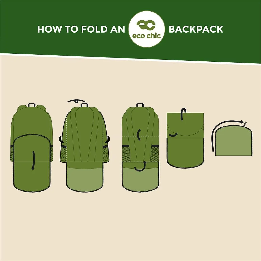 ECO CHIC Hiking Lightweight Packable Backpack - Foldable Daypack for Travel & Hiking & Outdoor Adventures - Waterproof Backpack from Recycled Materials (Landrovers Black)