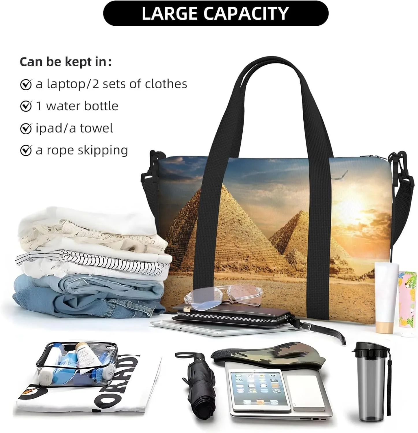 Egyptian Pyramid In Desert Hand Travel Bag For Men Women,Stylish Handheld Crossbody Travel Bag For Business Leisure Trave