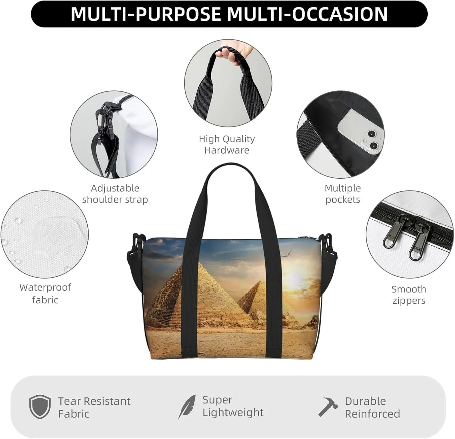 Egyptian Pyramid In Desert Hand Travel Bag For Men Women,Stylish Handheld Crossbody Travel Bag For Business Leisure Trave