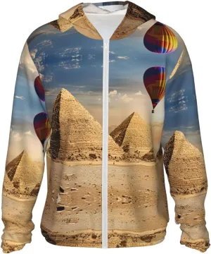 Egyptian Pyramid in Desert Print Sun Protection Hoodie Shirt Athletic Shirts Lightweight Sunscreen for Men Women