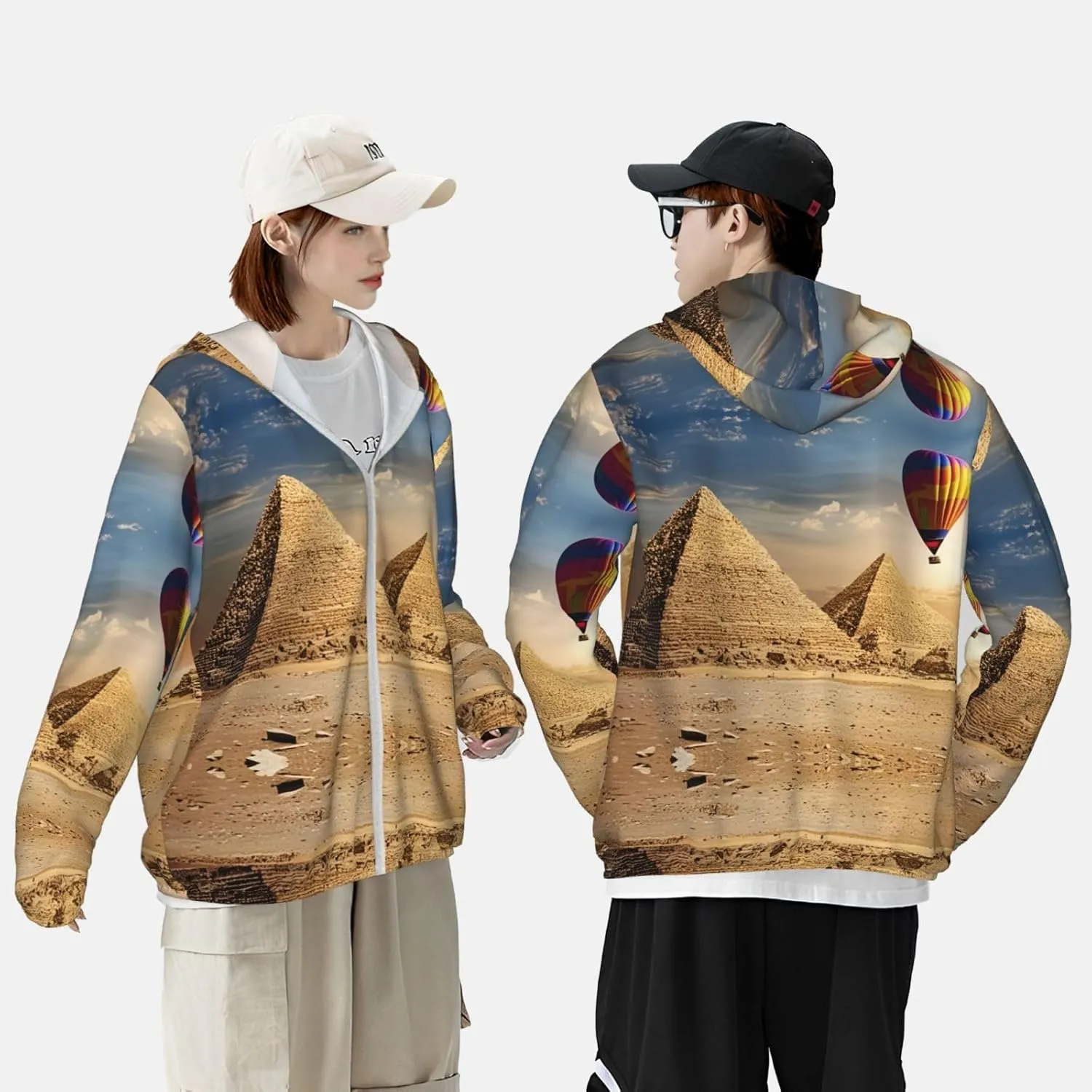 Egyptian Pyramid in Desert Print Sun Protection Hoodie Shirt Athletic Shirts Lightweight Sunscreen for Men Women