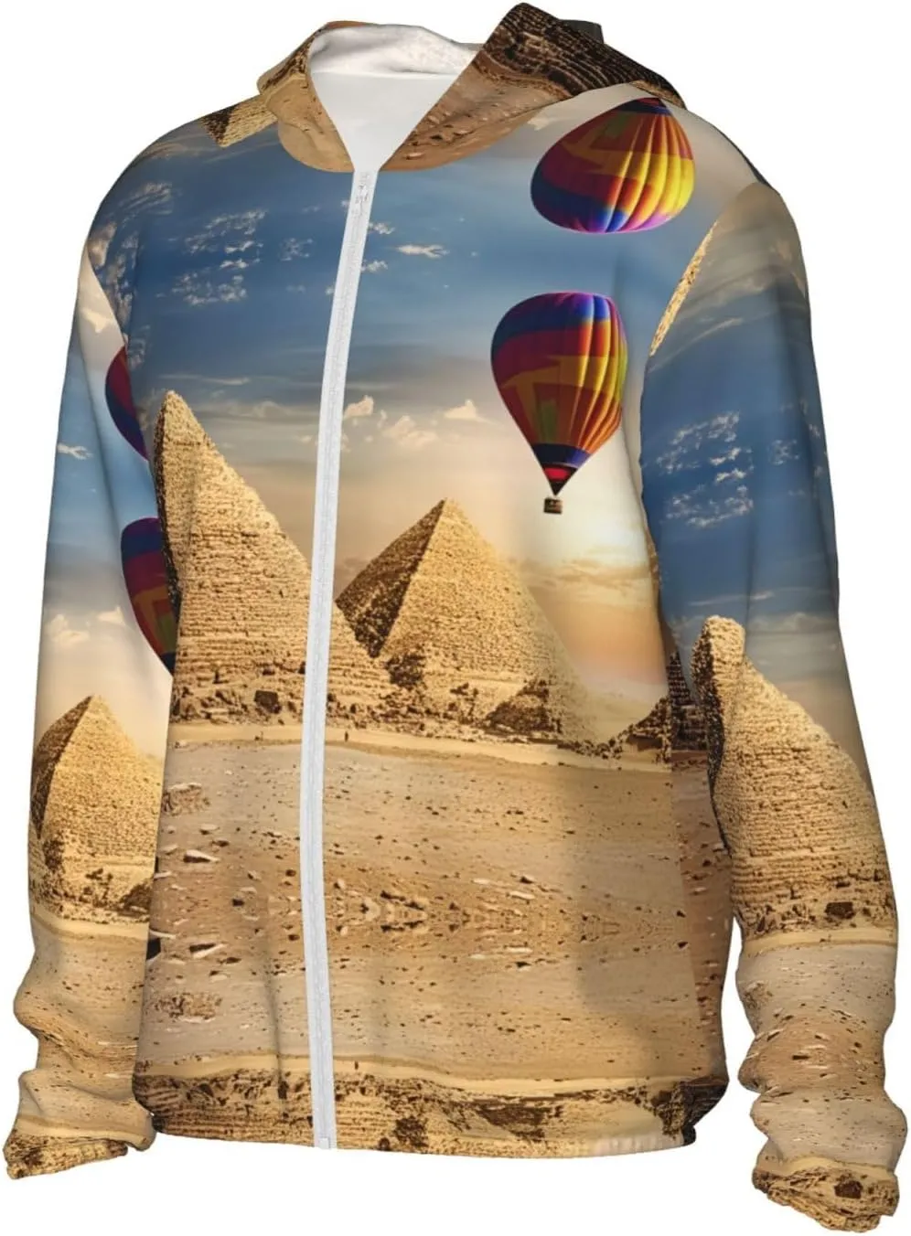 Egyptian Pyramid in Desert Print Sun Protection Hoodie Shirt Athletic Shirts Lightweight Sunscreen for Men Women