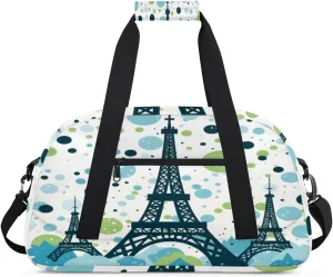 Eiffel Tower Gym Duffel Bag for Men Women Colorful Dots Sports Tote Bag with Adjustable Shoulder Strap for Dance Gymnastics Traveling Outdoor Camping Overnight Stay