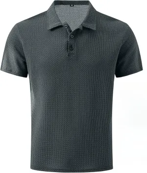 Elavure - The Prestigio Polo Shirt Men's Fitted Short Sleeve Textured Dress Polo Shirts Business Casual Active Pique Shirts