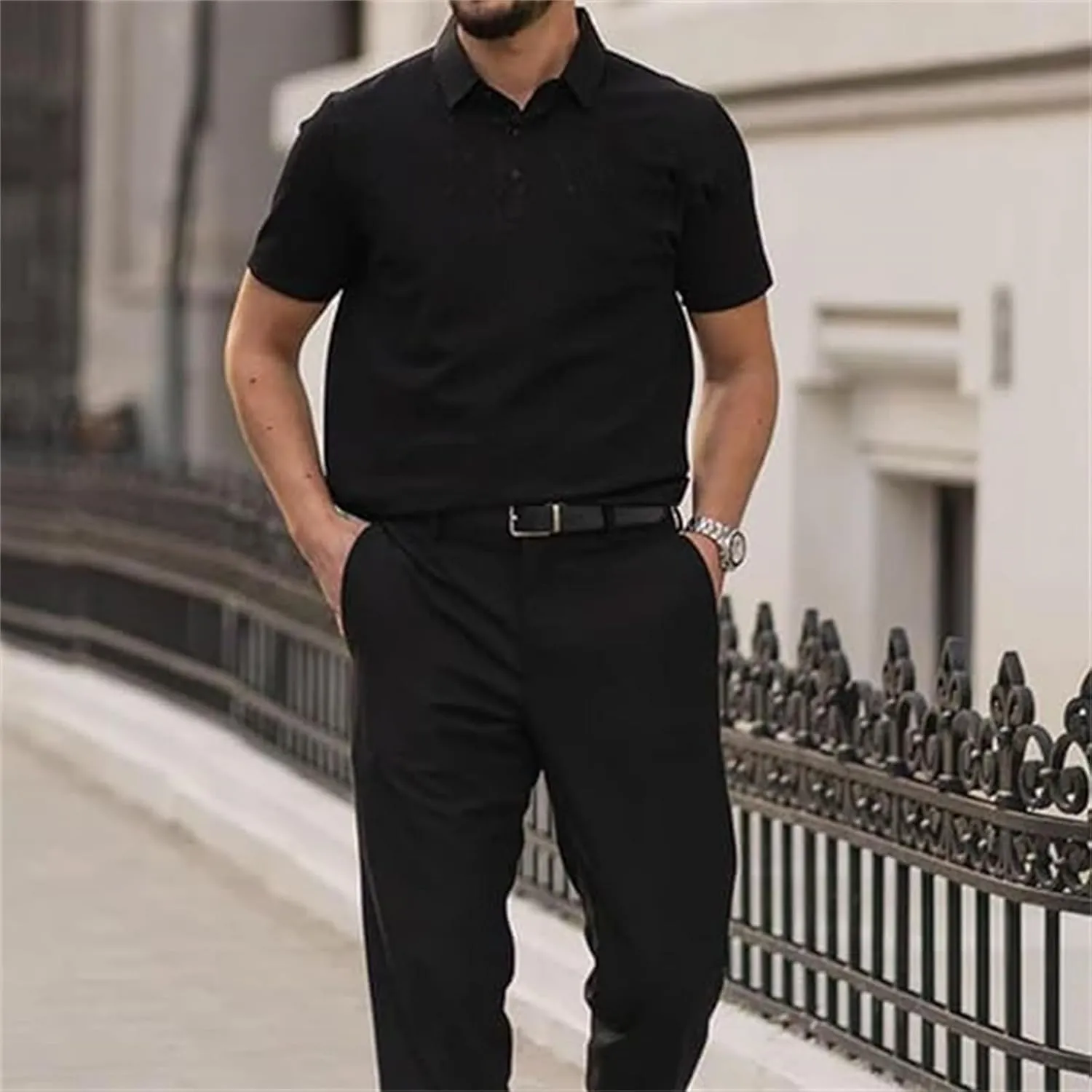 Elavure - The Prestigio Polo Shirt Men's Fitted Short Sleeve Textured Dress Polo Shirts Business Casual Active Pique Shirts