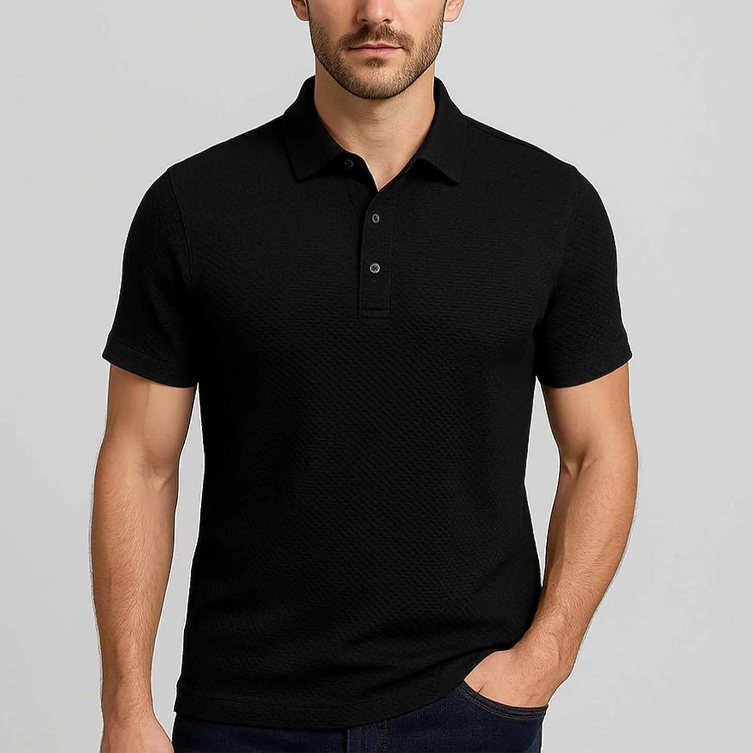 Elavure - The Prestigio Polo Shirt Men's Fitted Short Sleeve Textured Dress Polo Shirts Business Casual Active Pique Shirts