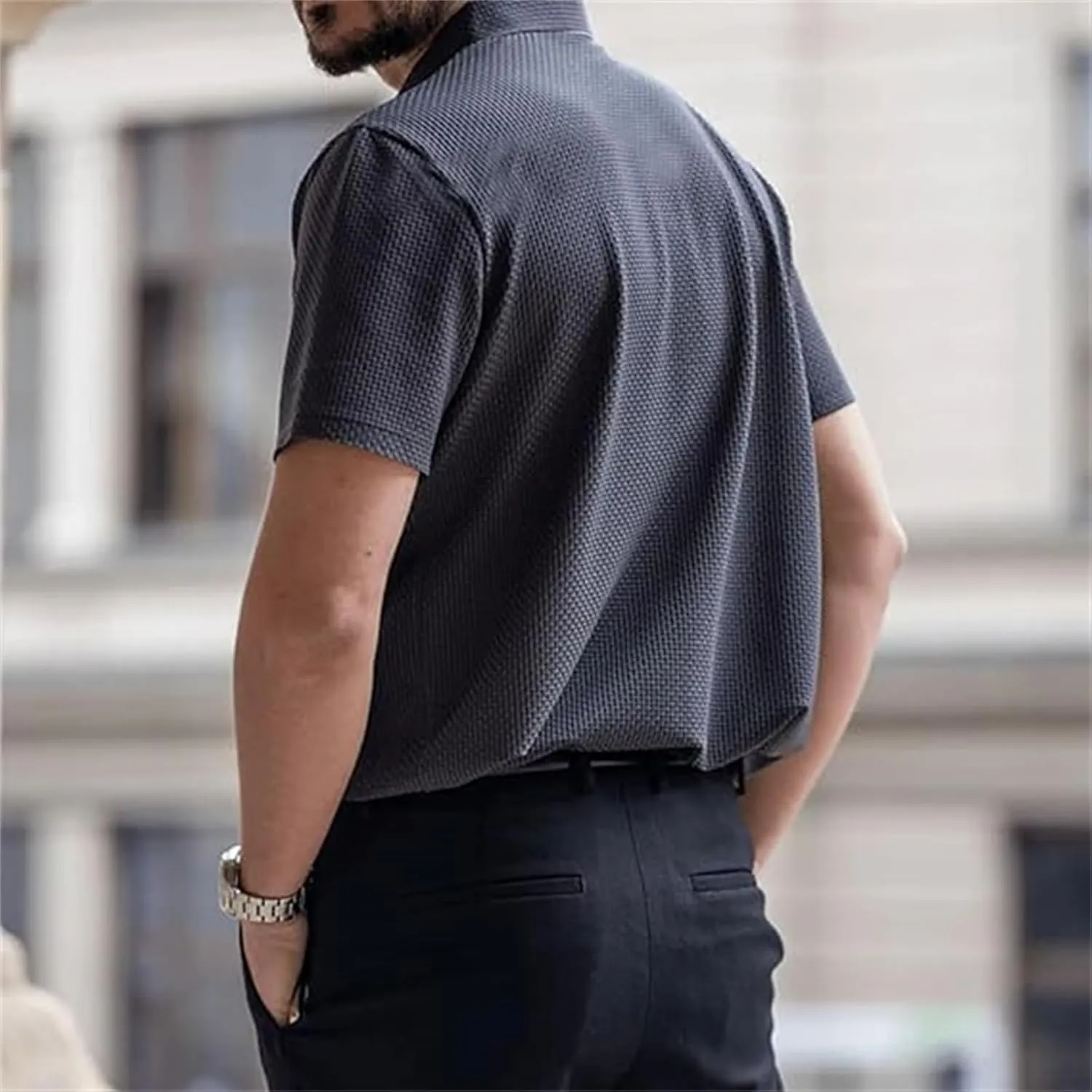 Elavure - The Prestigio Polo Shirt Men's Fitted Short Sleeve Textured Dress Polo Shirts Business Casual Active Pique Shirts