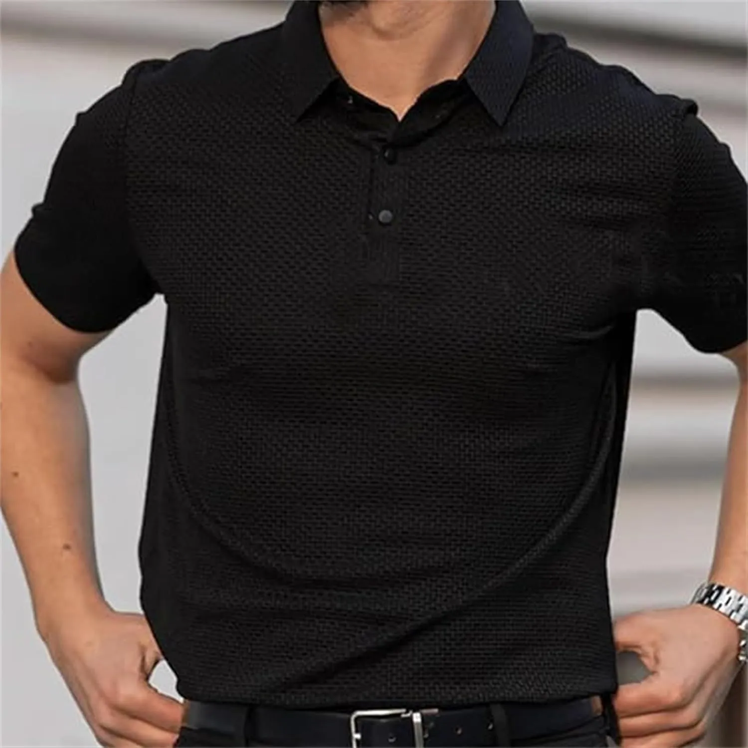 Elavure - The Prestigio Polo Shirt Men's Fitted Short Sleeve Textured Dress Polo Shirts Business Casual Active Pique Shirts