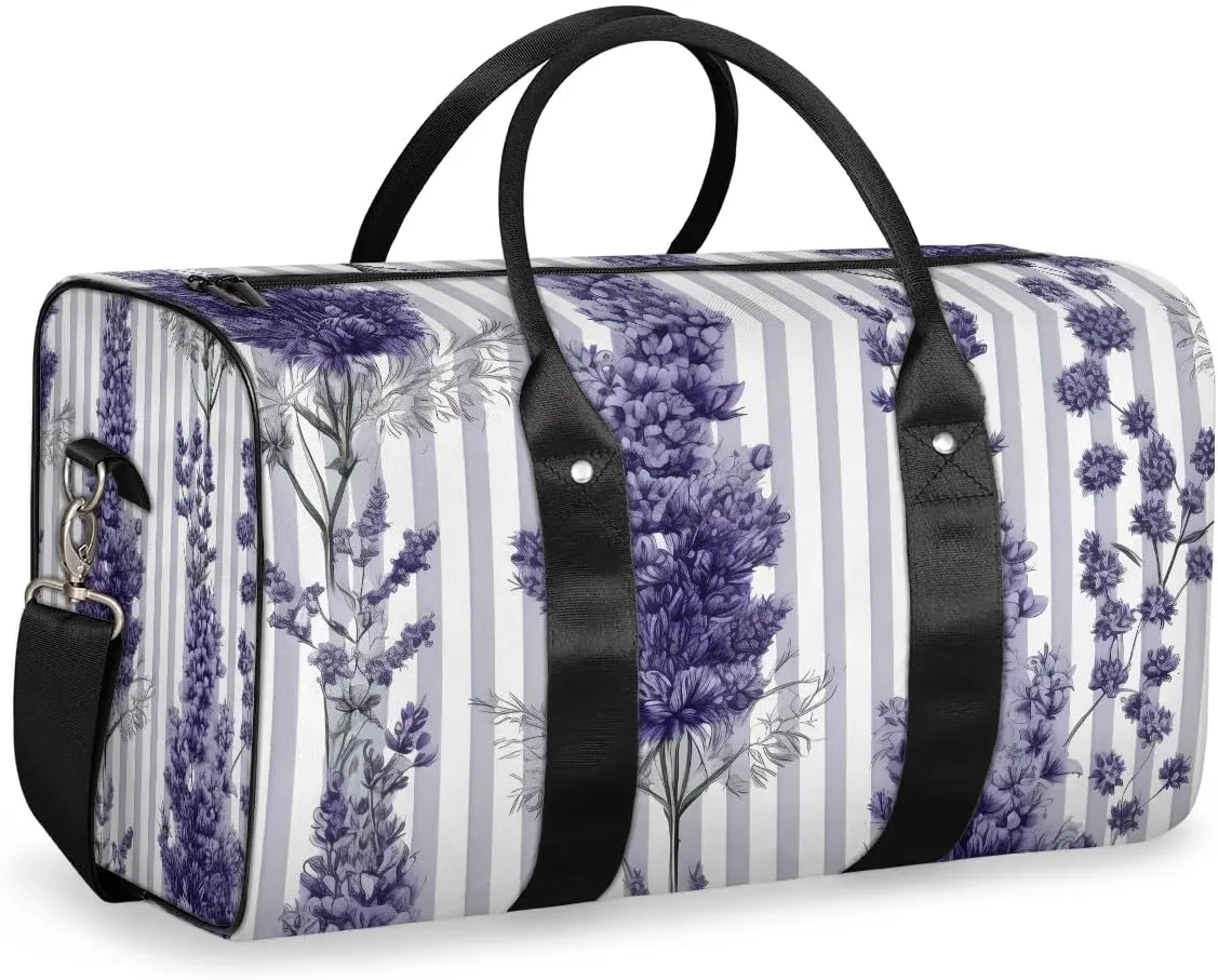 Elegant Lavender Travel Duffel Bag for Women Men Waterproof Foldable Overnight Weekender Bag Large Capacity Sports Gym Bag