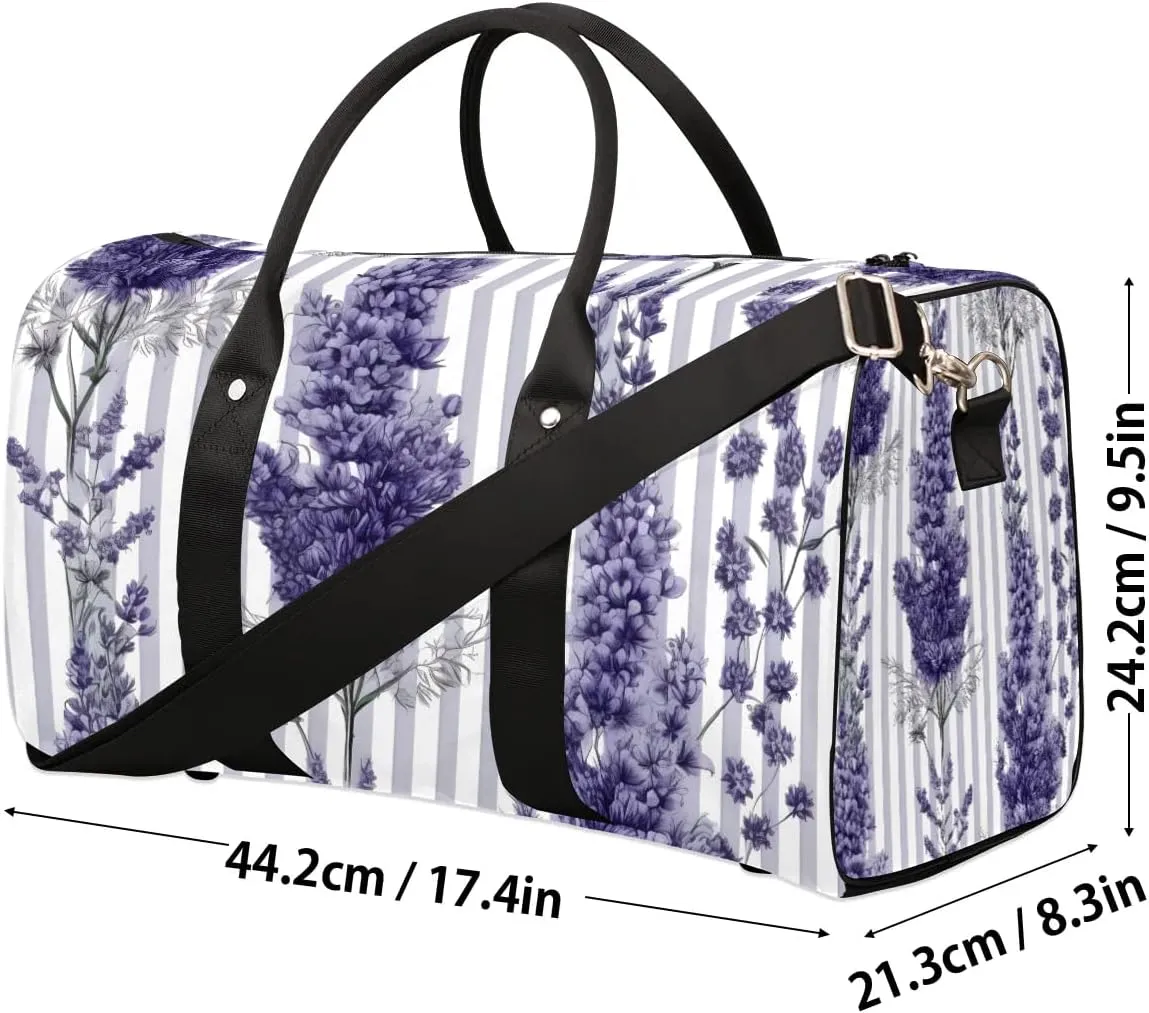 Elegant Lavender Travel Duffel Bag for Women Men Waterproof Foldable Overnight Weekender Bag Large Capacity Sports Gym Bag