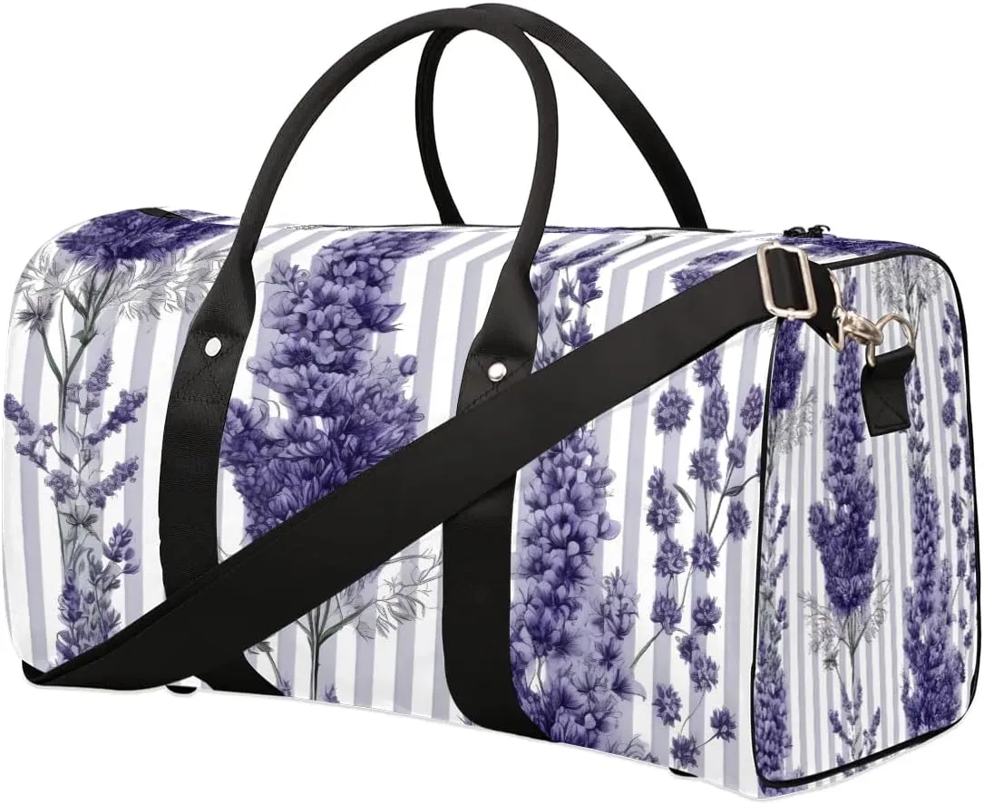 Elegant Lavender Travel Duffel Bag for Women Men Waterproof Foldable Overnight Weekender Bag Large Capacity Sports Gym Bag