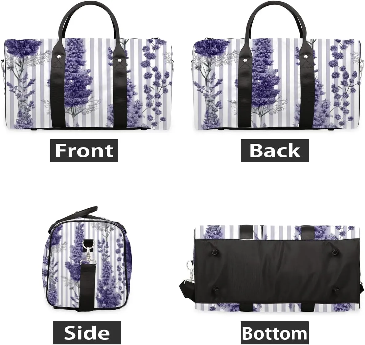 Elegant Lavender Travel Duffel Bag for Women Men Waterproof Foldable Overnight Weekender Bag Large Capacity Sports Gym Bag
