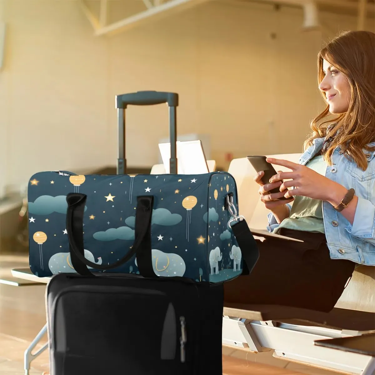 Elephant Animal Print Travel Duffel Bag for Women Men Waterproof Foldable Overnight Weekender Bag Large Capacity Sports Gym Bag
