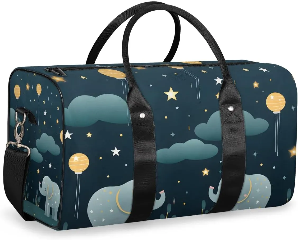 Elephant Animal Print Travel Duffel Bag for Women Men Waterproof Foldable Overnight Weekender Bag Large Capacity Sports Gym Bag