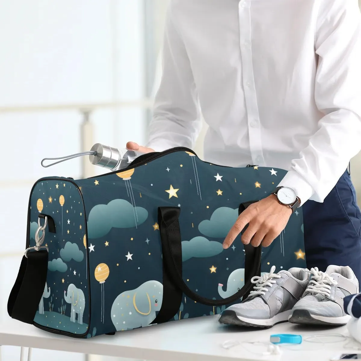Elephant Animal Print Travel Duffel Bag for Women Men Waterproof Foldable Overnight Weekender Bag Large Capacity Sports Gym Bag