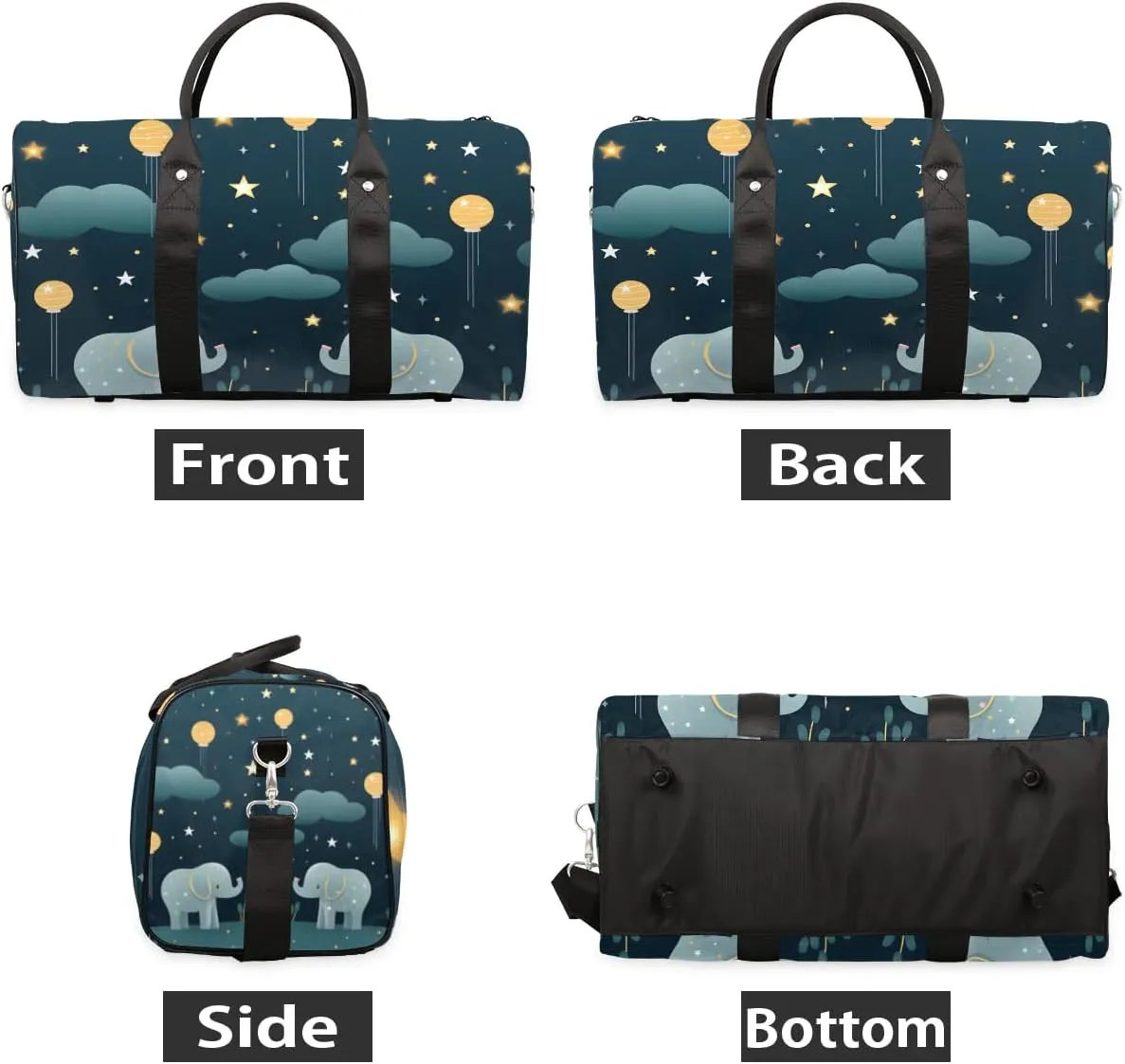 Elephant Animal Print Travel Duffel Bag for Women Men Waterproof Foldable Overnight Weekender Bag Large Capacity Sports Gym Bag