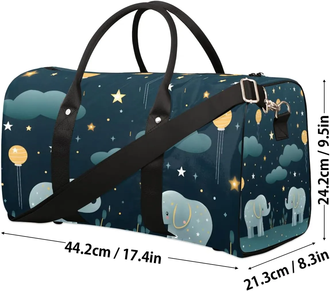 Elephant Animal Print Travel Duffel Bag for Women Men Waterproof Foldable Overnight Weekender Bag Large Capacity Sports Gym Bag