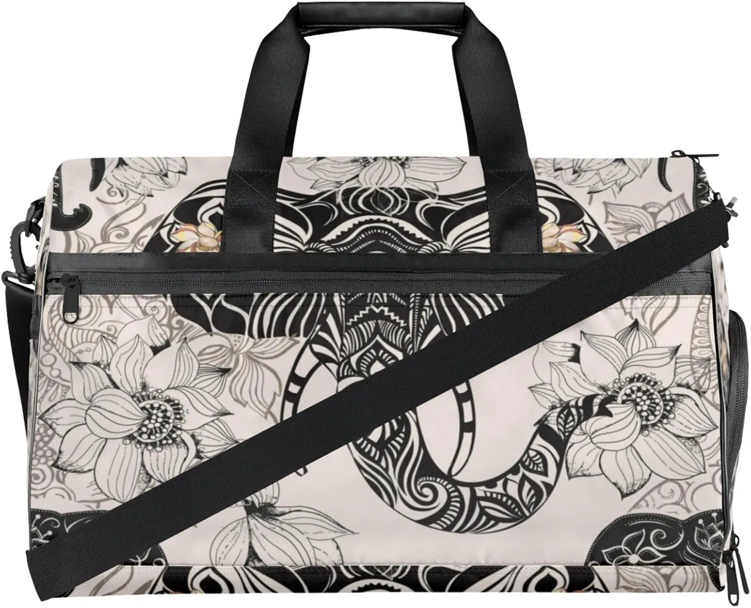 Elephant Texture Gym Bag for Men- 43L large Duffle Bag for Travel, Flower Art Travel Bag with Shoe Compartment-Personal Item Travel Bag Weekender Bags for Women