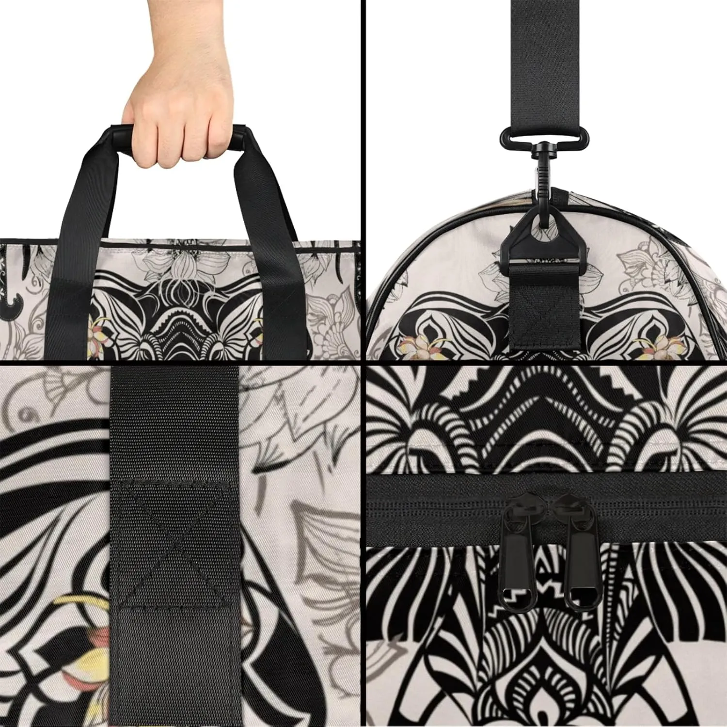 Elephant Texture Gym Bag for Men- 43L large Duffle Bag for Travel, Flower Art Travel Bag with Shoe Compartment-Personal Item Travel Bag Weekender Bags for Women