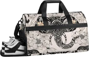 Elephant Texture Gym Bag for Men- 43L large Duffle Bag for Travel, Flower Art Travel Bag with Shoe Compartment-Personal Item Travel Bag Weekender Bags for Women
