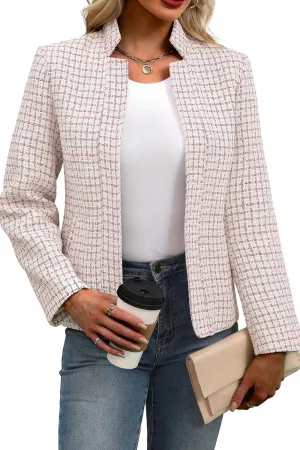 ELLEVEN Womens' Tweed Blazer Long Sleeve Jacket Notch Collar Fully Lined Casual Business Trendy Elegant Work Office Coat