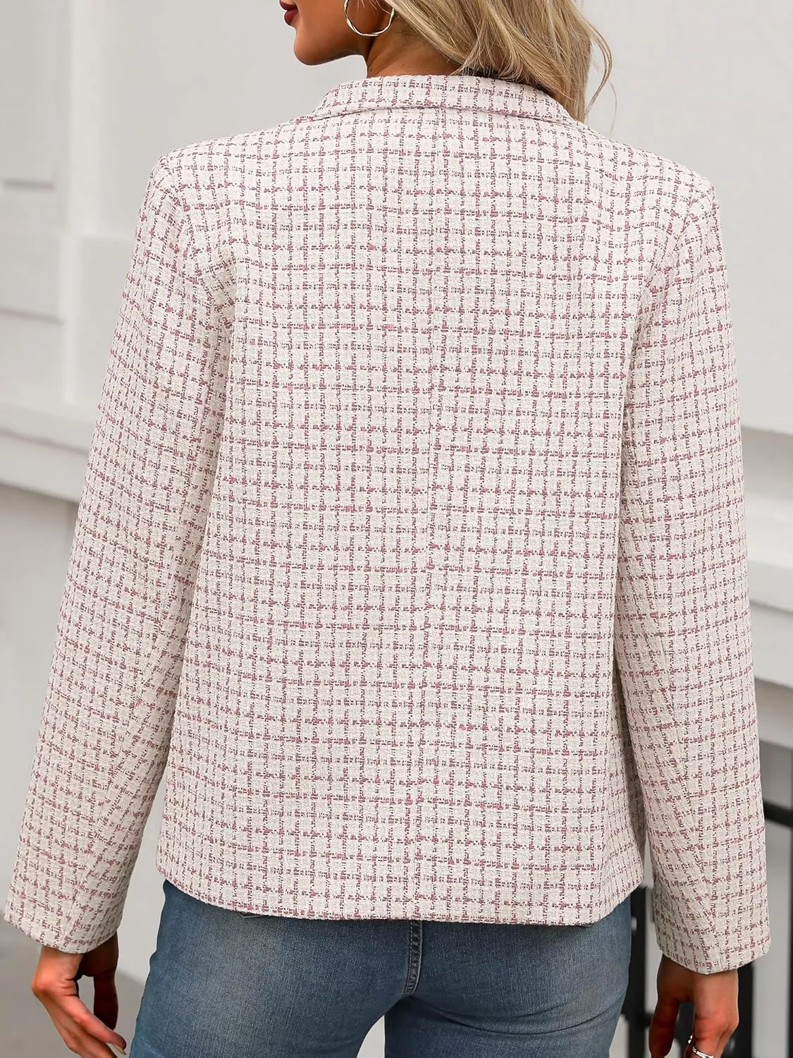 ELLEVEN Womens' Tweed Blazer Long Sleeve Jacket Notch Collar Fully Lined Casual Business Trendy Elegant Work Office Coat