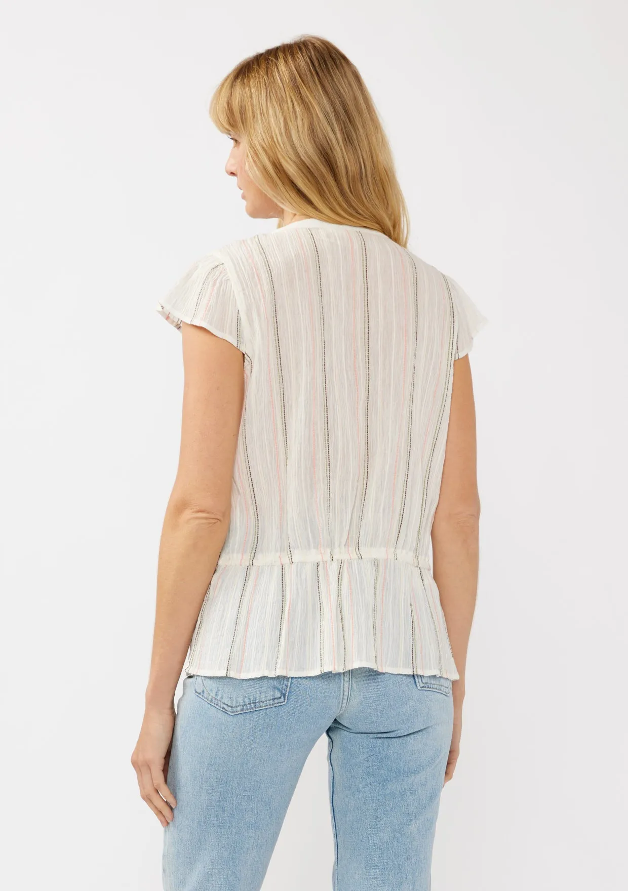 Embroidered Cap Sleeve Peplum Blouse