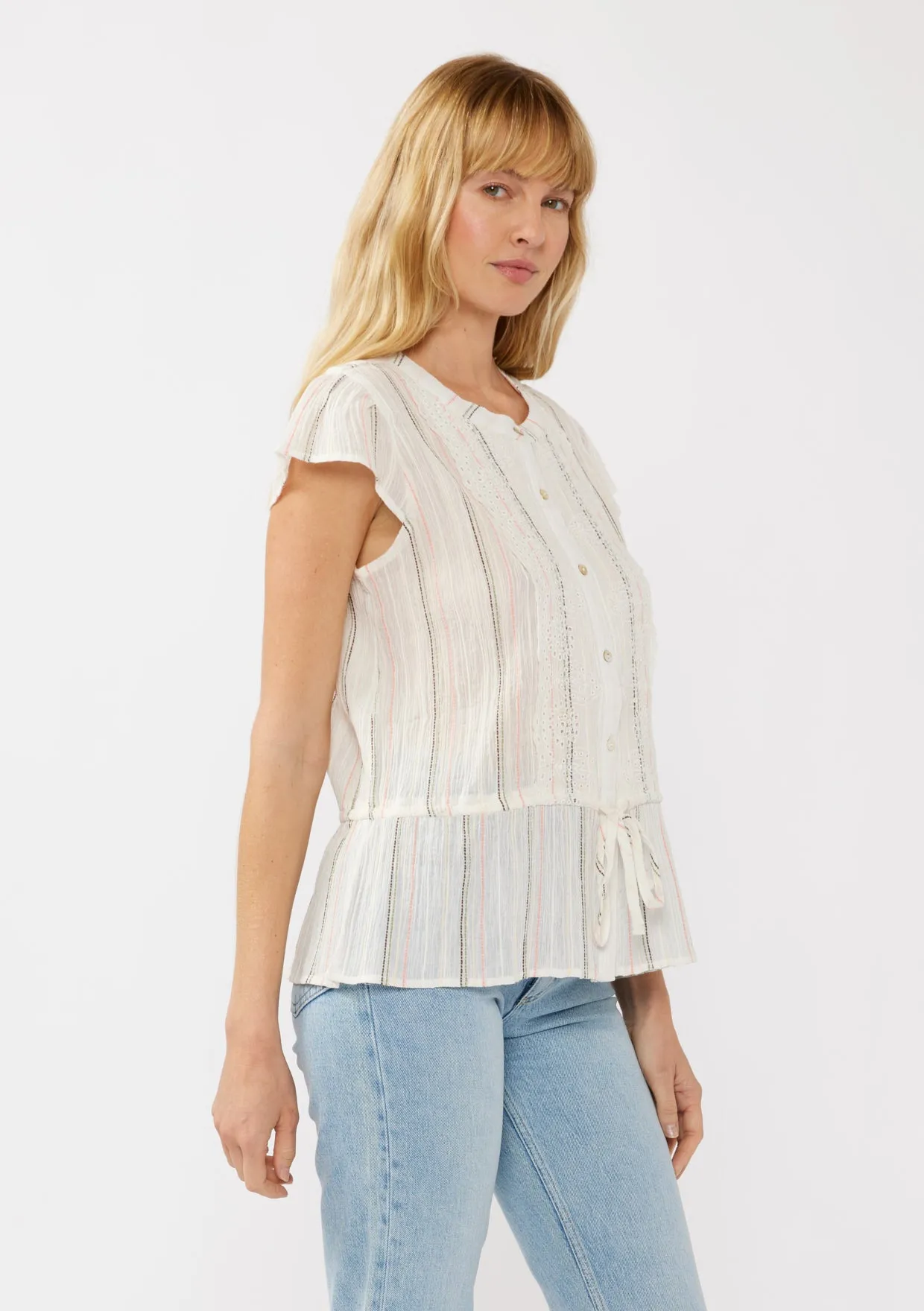 Embroidered Cap Sleeve Peplum Blouse