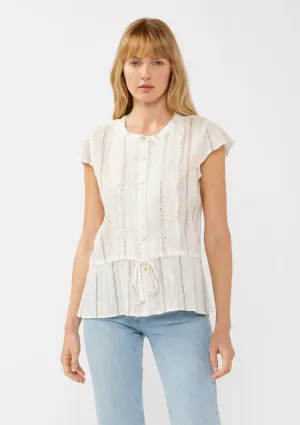 Embroidered Cap Sleeve Peplum Blouse