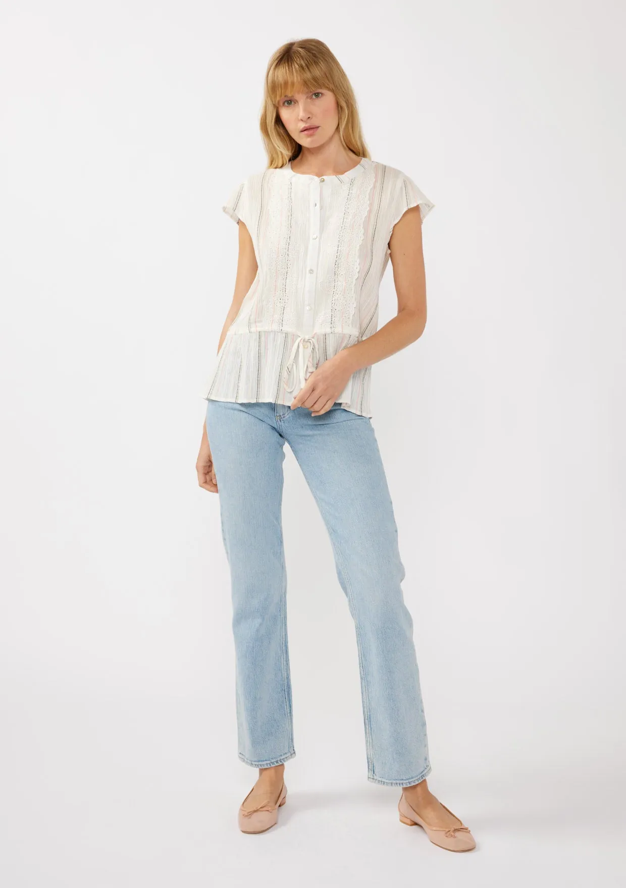 Embroidered Cap Sleeve Peplum Blouse