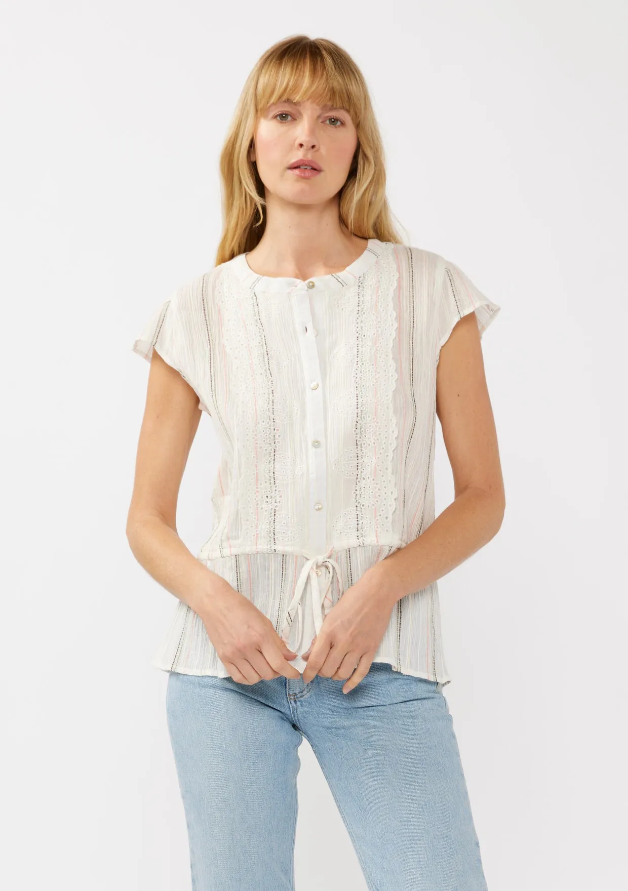 Embroidered Cap Sleeve Peplum Blouse