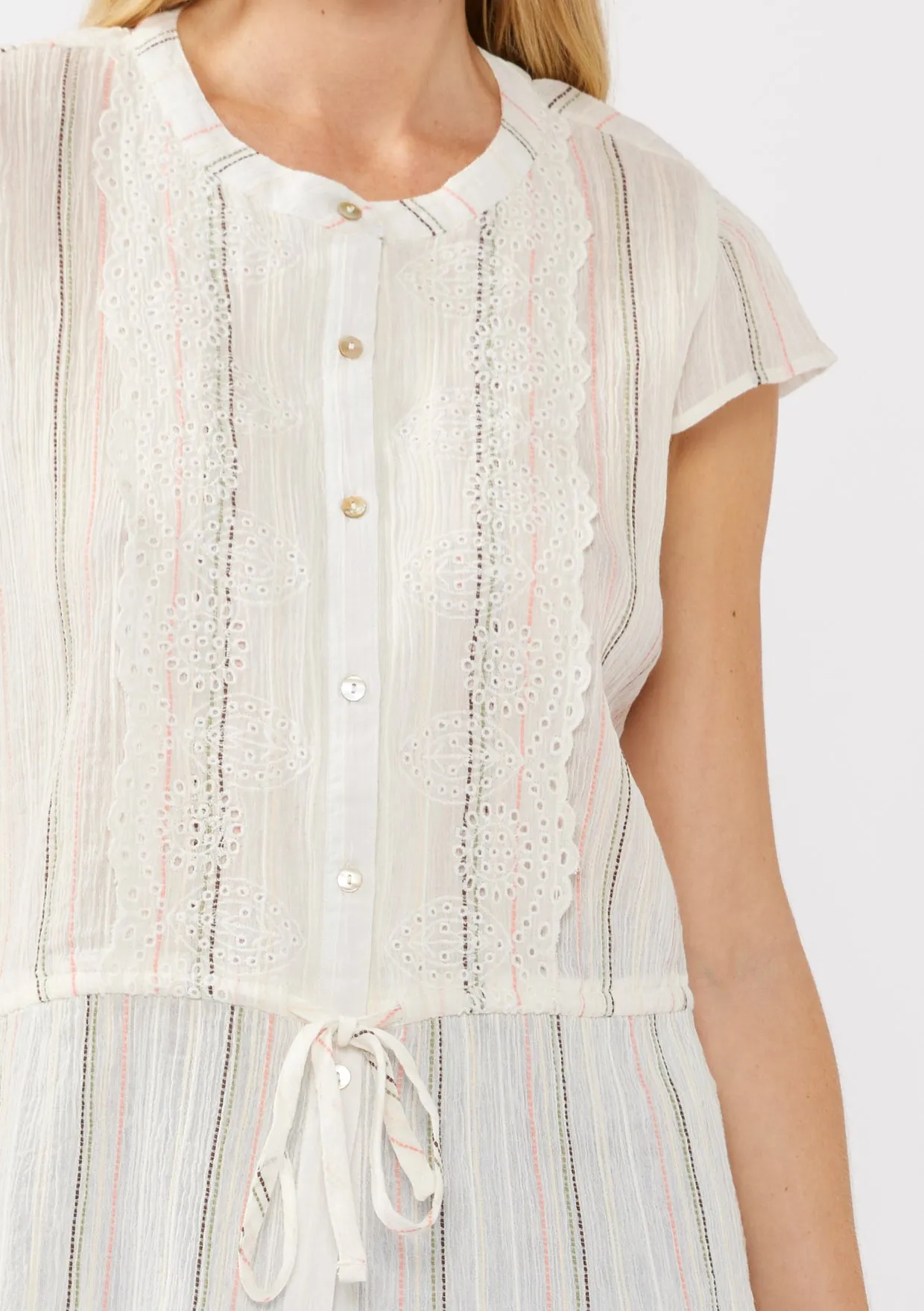 Embroidered Cap Sleeve Peplum Blouse