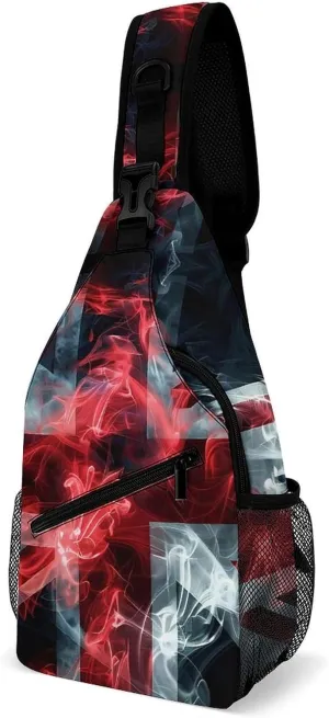 England Smoke Flag Funny Crossbody Sling Bag Novelty Chest Bags Shoulder Backpack For Travel Hiking 15×8×4 Inches