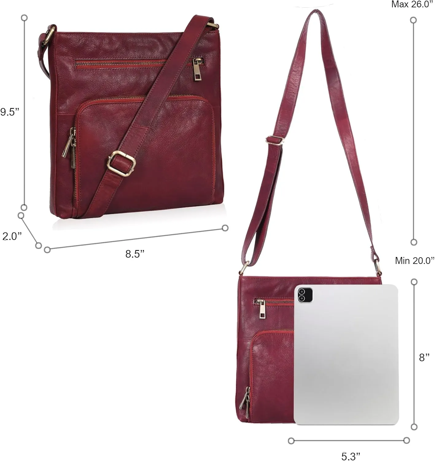 ESTALON Women's Real Leather Crossbody Purse With Adjustable Sling Strap - Medium Size Crossover Shoulder Hand Bag