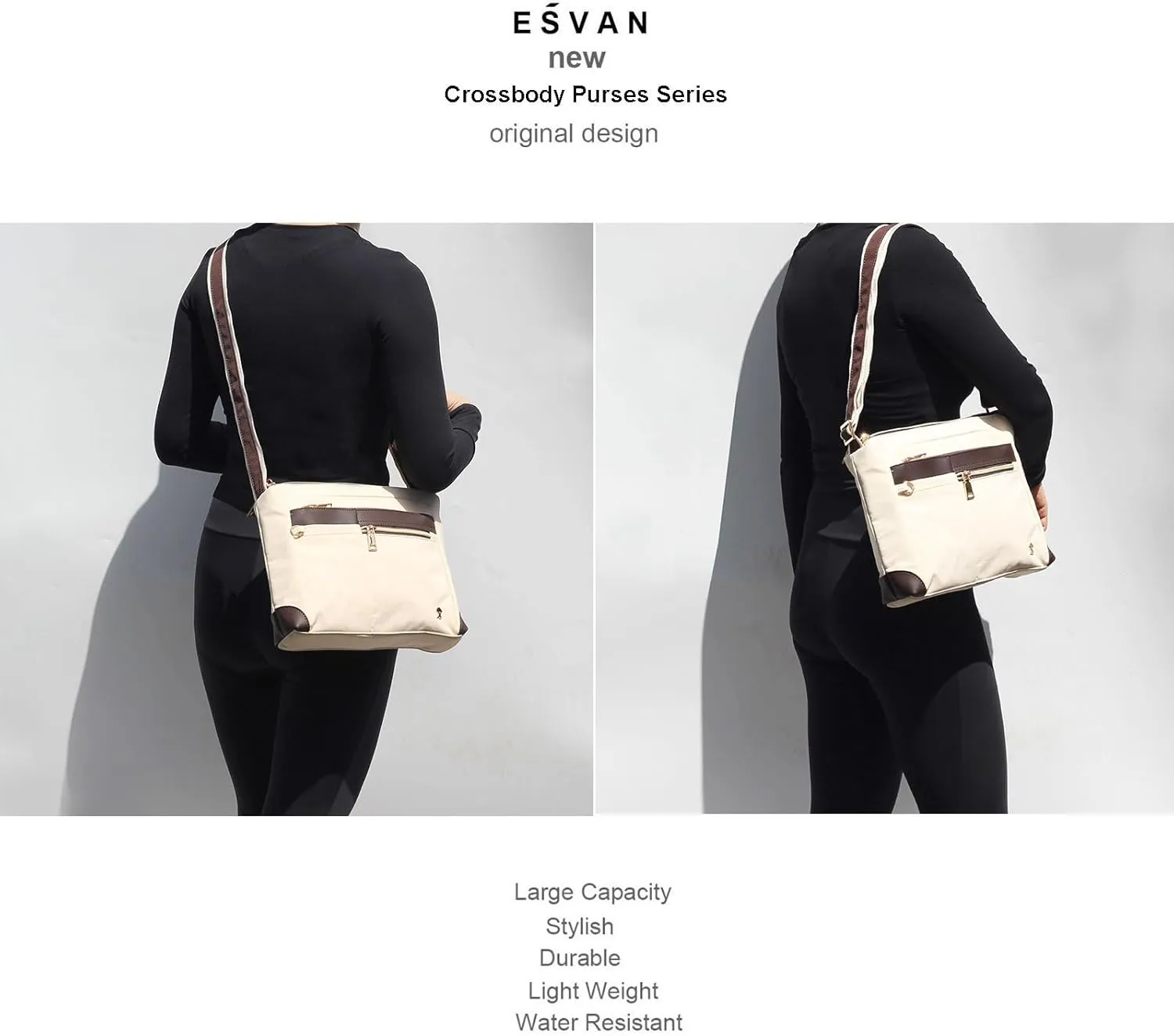 ESVAN Nylon Crossbody Bag For Women Waterproof Lightweight Casual Multi Pockets Shoulder Handbag Purse