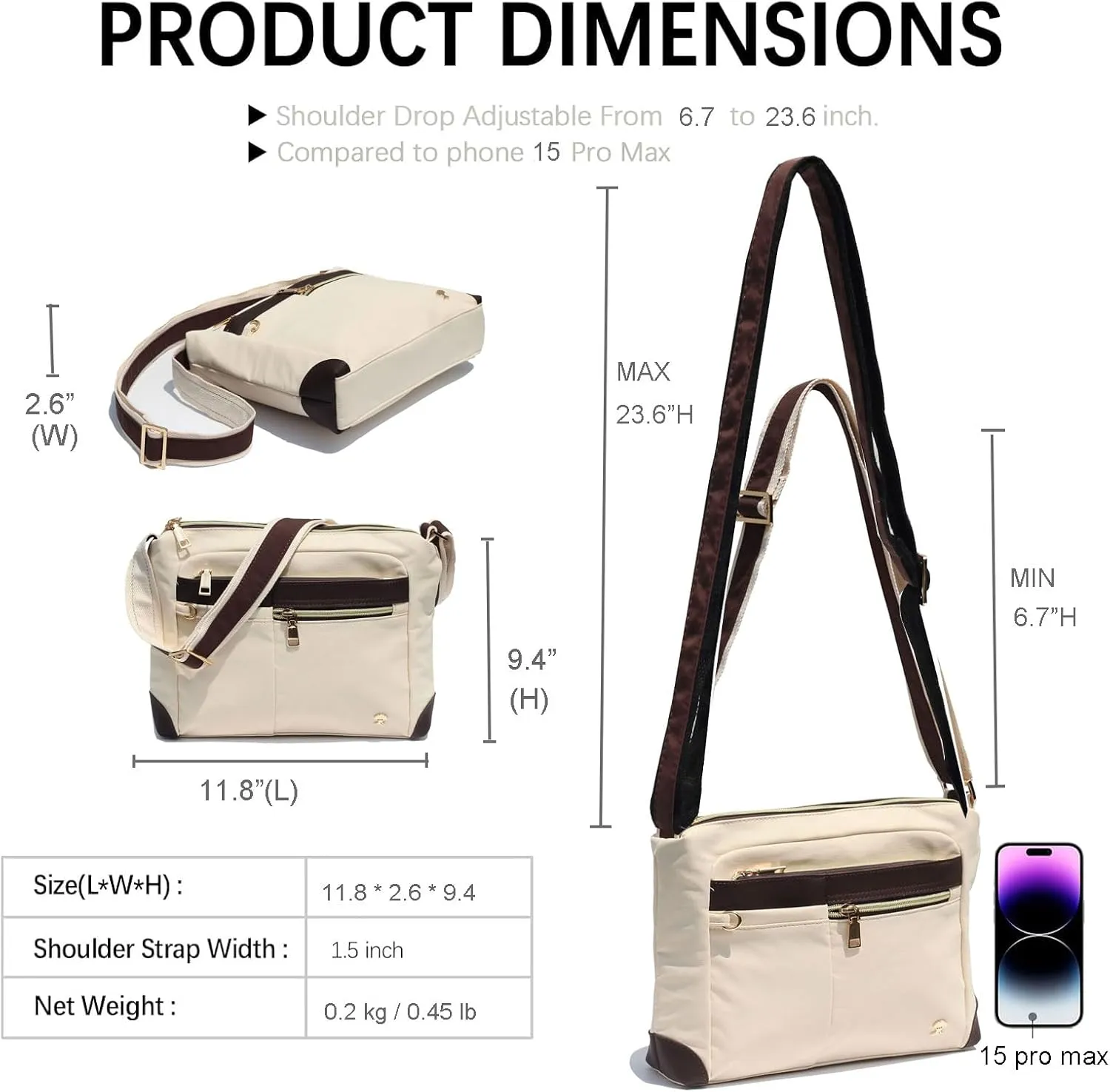 ESVAN Nylon Crossbody Bag For Women Waterproof Lightweight Casual Multi Pockets Shoulder Handbag Purse